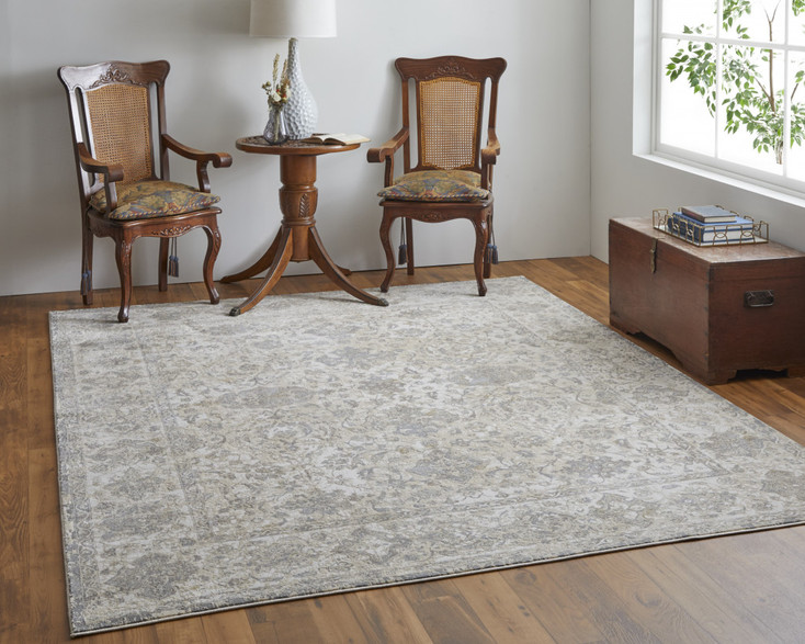 4' x 6' Ivory Tan and Gray Power Loom Area Rug