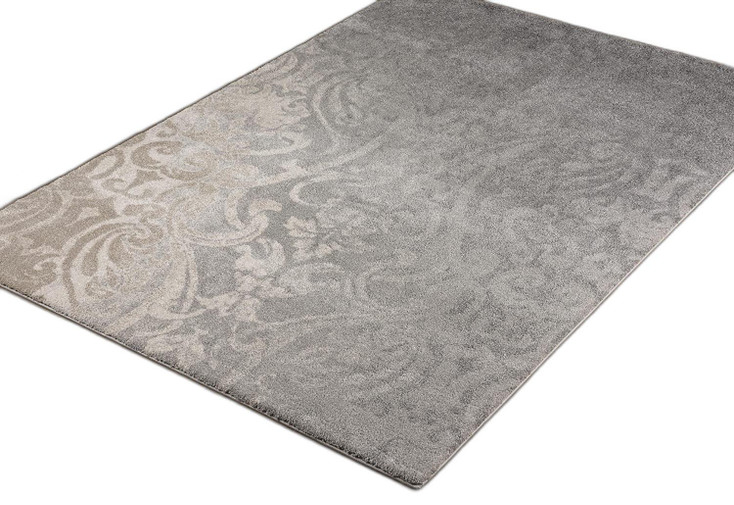 4' x 6' Grey Damask Power Loom Stain Resistant Area Rug