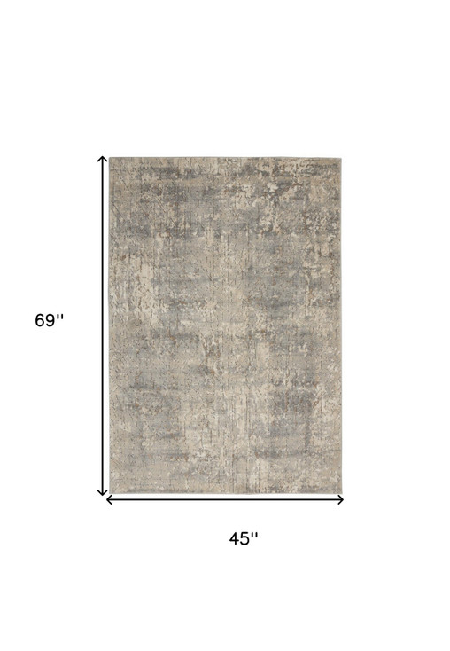 4' x 6' Beige and Grey Abstract Power Loom Non Skid Area Rug