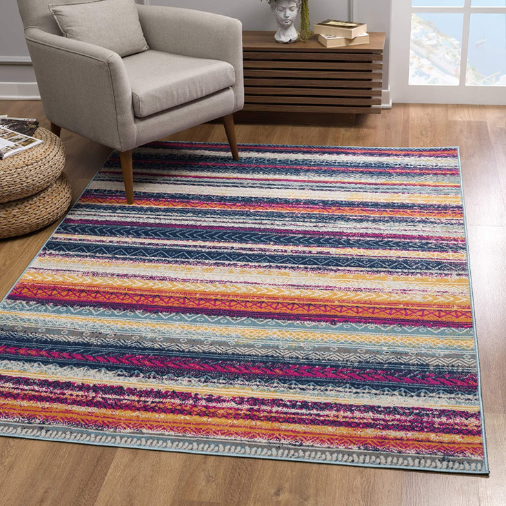 4' x 6' Multicolor Irregular Striped Area Rug