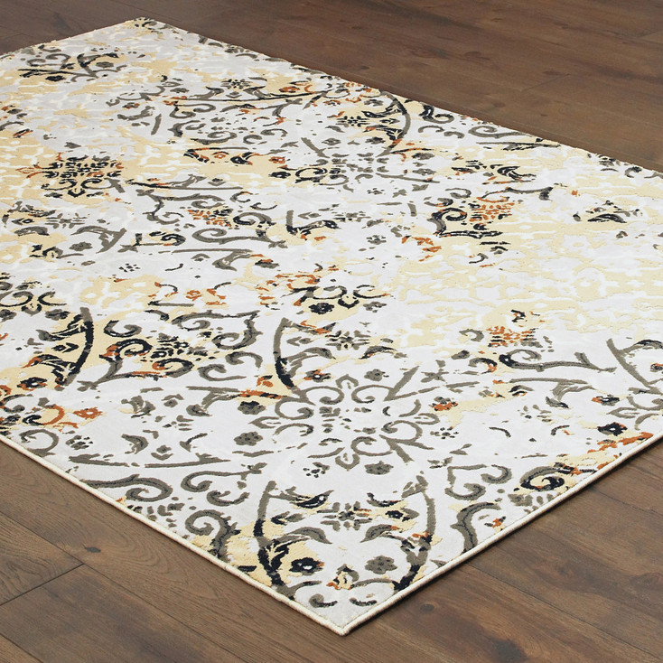 4' x 6' Grey & Gold Abstract Power Loom Stain Resistant Area Rug