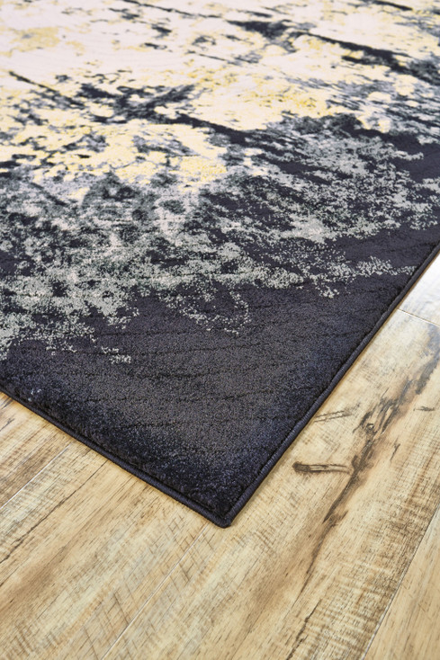 4' x 6' Black Gray and Gold Geometric Stain Resistant Area Rug