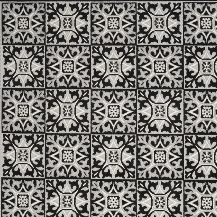 4' x 6' Black and White Fleur De Lis Stain Resistant Non Skid Area Rug