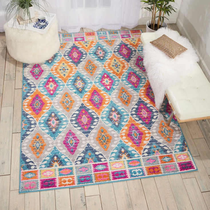 4' x 6' Blue and Pink Ogee Power Loom Area Rug