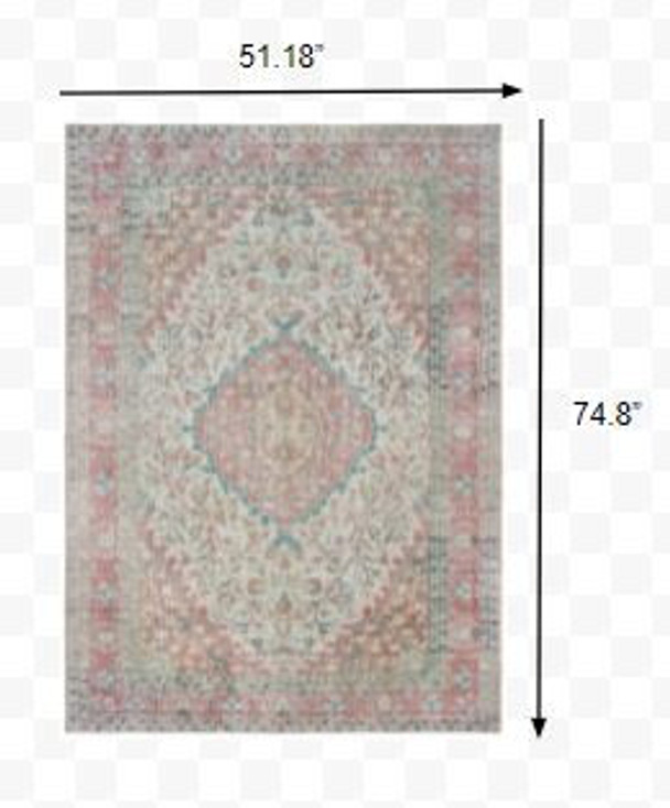 4' x 6' Ivory and Pink Oriental Area Rug