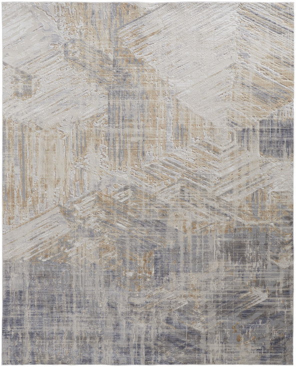4' x 6' Tan Ivory and Gray Abstract Power Loom Distressed Area Rug