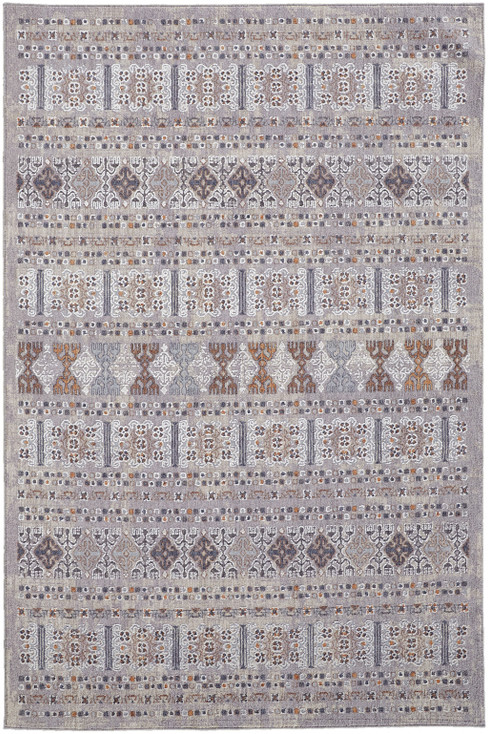 4' x 6' Orange Gray and White Geometric Power Loom Distressed Stain Resistant Area Rug