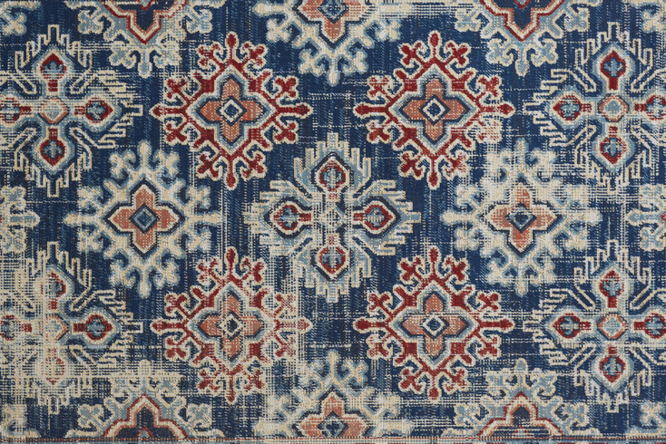 4' x 6' Blue Red and Ivory Abstract Power Loom Distressed Stain Resistant Area Rug