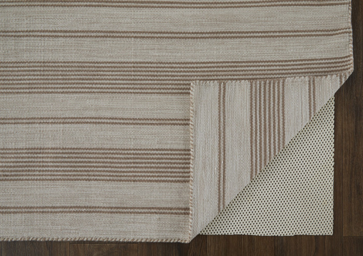 4' x 6' Ivory and Taupe Striped Dhurrie Hand Woven Stain Resistant Area Rug