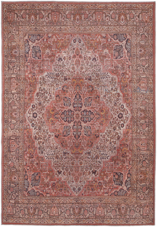4' x 6' Red Tan and Pink Floral Power Loom Area Rug