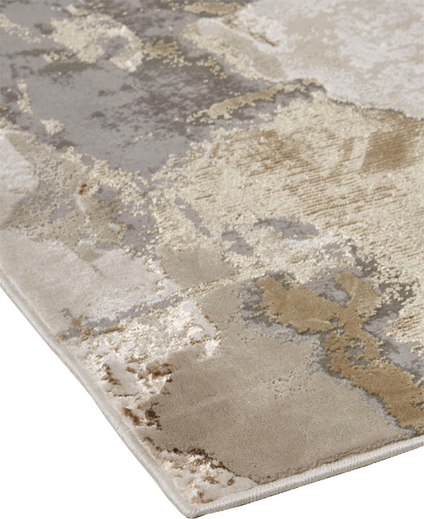 4' x 6' Gray Ivory and Gold Abstract Area Rug