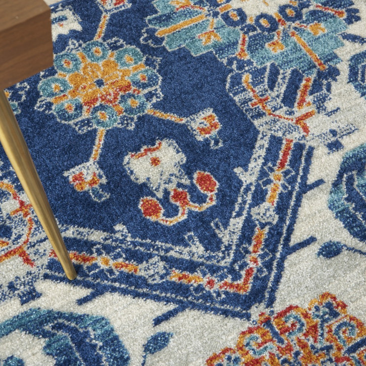 4' x 6' Blue and Ivory Floral Power Loom Area Rug