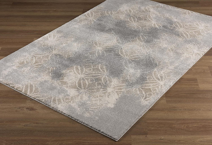 4' x 6' Light Grey Abstract Power Loom Stain Resistant Area Rug