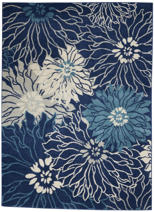 4' x 6' Blue & Ivory Floral Power Loom Area Rug