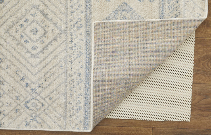 4' x 6' Ivory and Blue Geometric Power Loom Distressed Area Rug