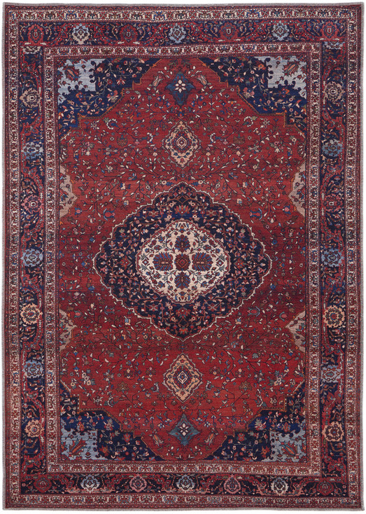 4' x 6' Red Blue & Tan Floral Power Loom Area Rug