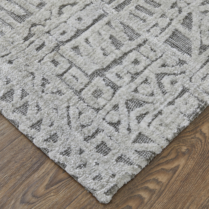 4' x 6' Gray and Silver Geometric Stain Resistant Area Rug