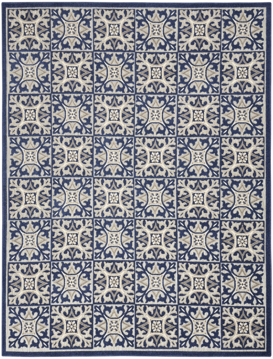 4' x 6' Blue Fleur De Lis Stain Resistant Non Skid Area Rug