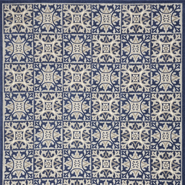 4' x 6' Blue Fleur De Lis Stain Resistant Non Skid Area Rug