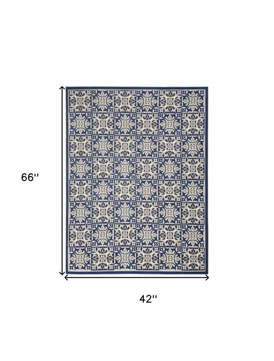 4' x 6' Blue Fleur De Lis Stain Resistant Non Skid Area Rug