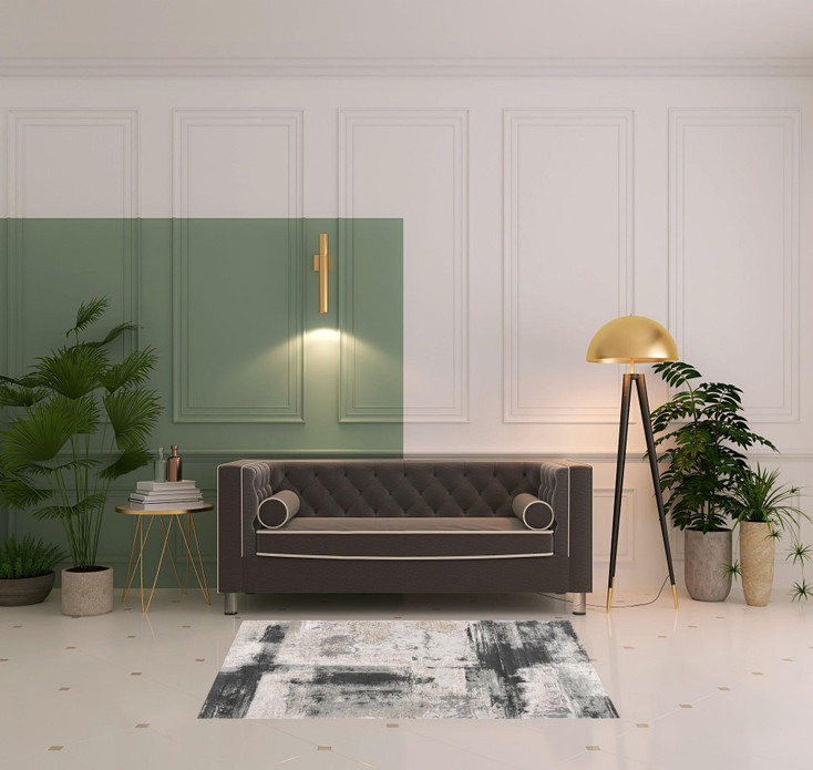 4' x 6' Gray Abstract Washable Non Skid Area Rug