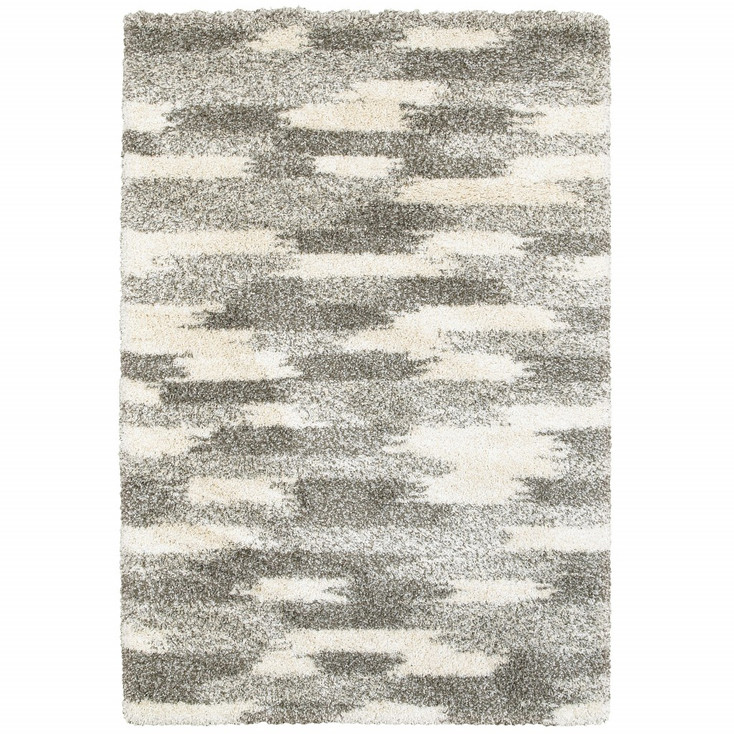 4' x 6' Gray and Ivory Geometric Pattern Area Rug