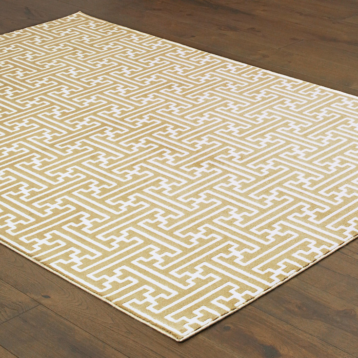 4' x 6' Gold & Ivory Geometric Power Loom Stain Resistant Area Rug