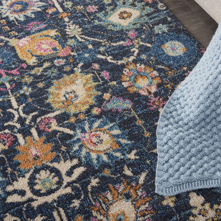 4' x 6' Navy Blue Floral Power Loom Area Rug