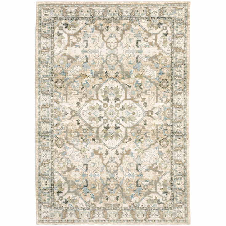 4' x 6' Beige and Ivory Medallion Area Rug