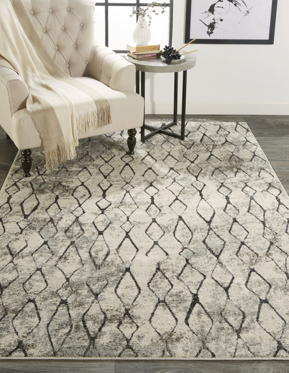 4' x 6' Ivory Gray and Taupe Abstract Stain Resistant Area Rug