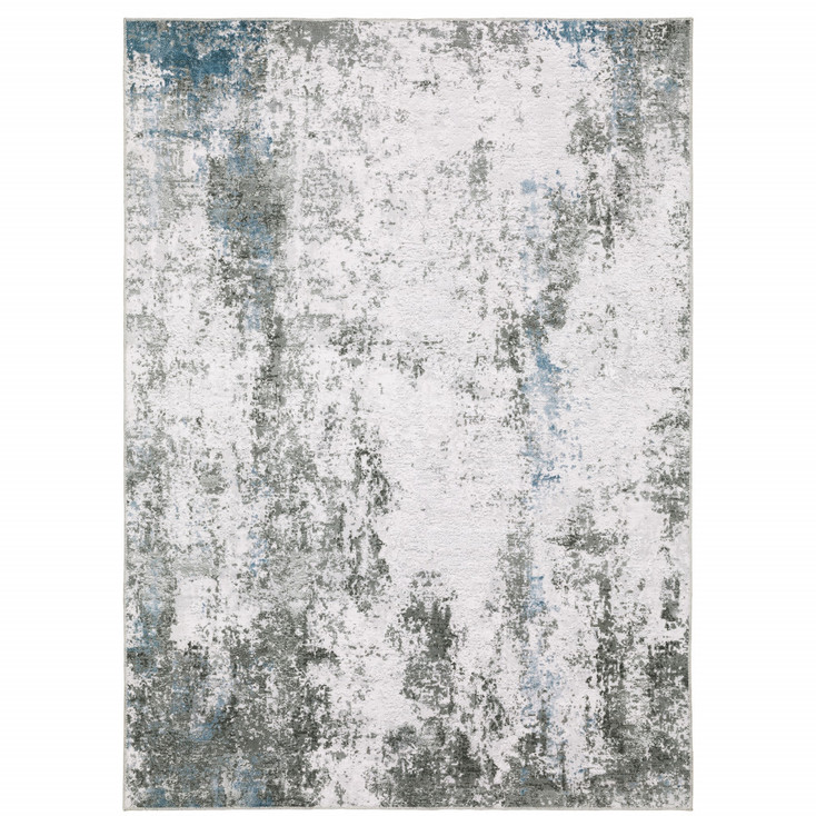 4' x 6' Silver Grey Charcoal and Light Blue Abstract Printed Non Skid Area Rug
