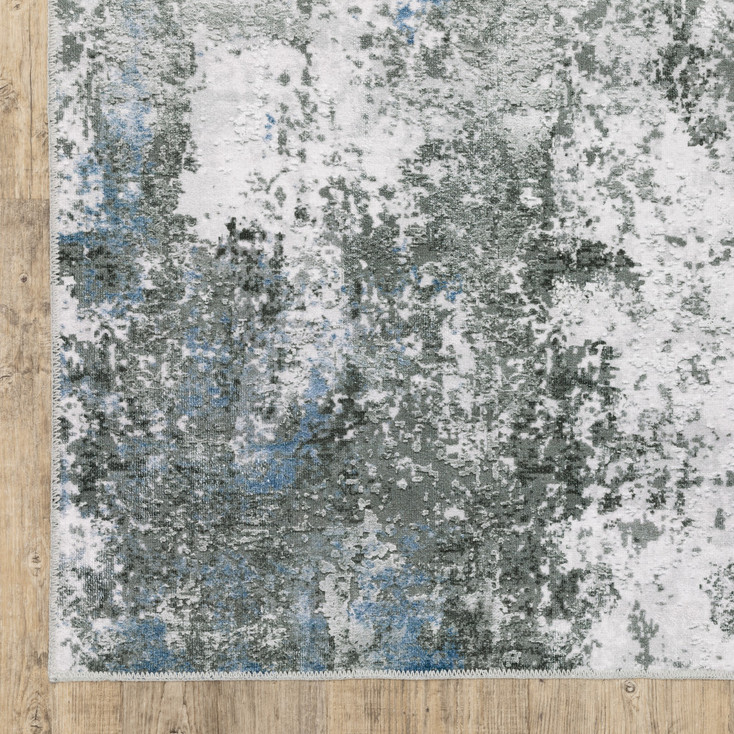 4' x 6' Silver Grey Charcoal and Light Blue Abstract Printed Non Skid Area Rug