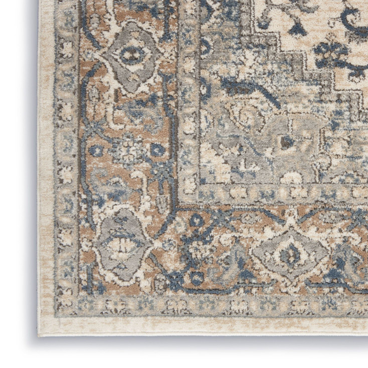 4' x 6' Ivory and Grey Oriental Power Loom Non Skid Area Rug