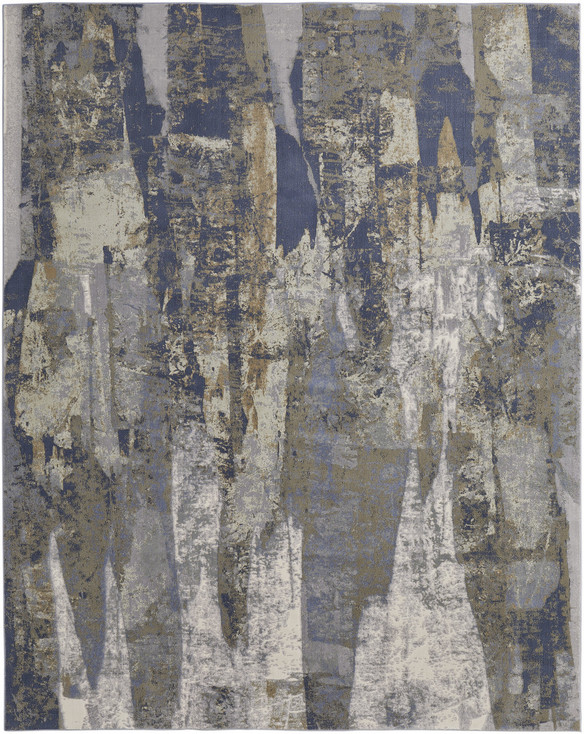 4' x 6' Blue Gray and Tan Abstract Power Loom Distressed Area Rug