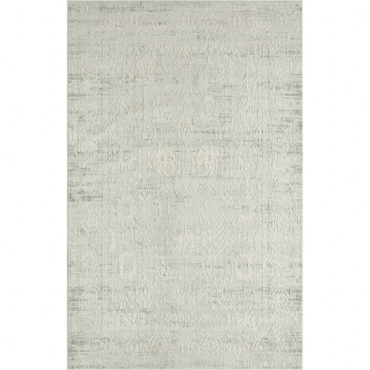 4' x 6' Ivory and Gray Floral Stain Resistant Area Rug
