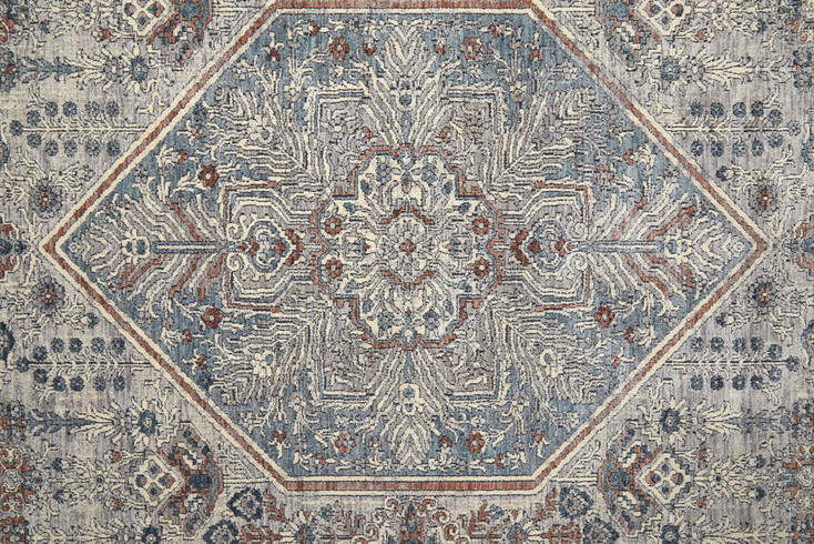 4' x 6' Blue and Ivory Floral Power Loom Stain Resistant Area Rug