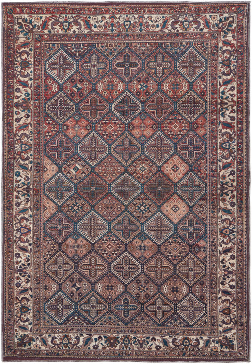 4' x 6' Brown Red and Ivory Floral Power Loom Area Rug