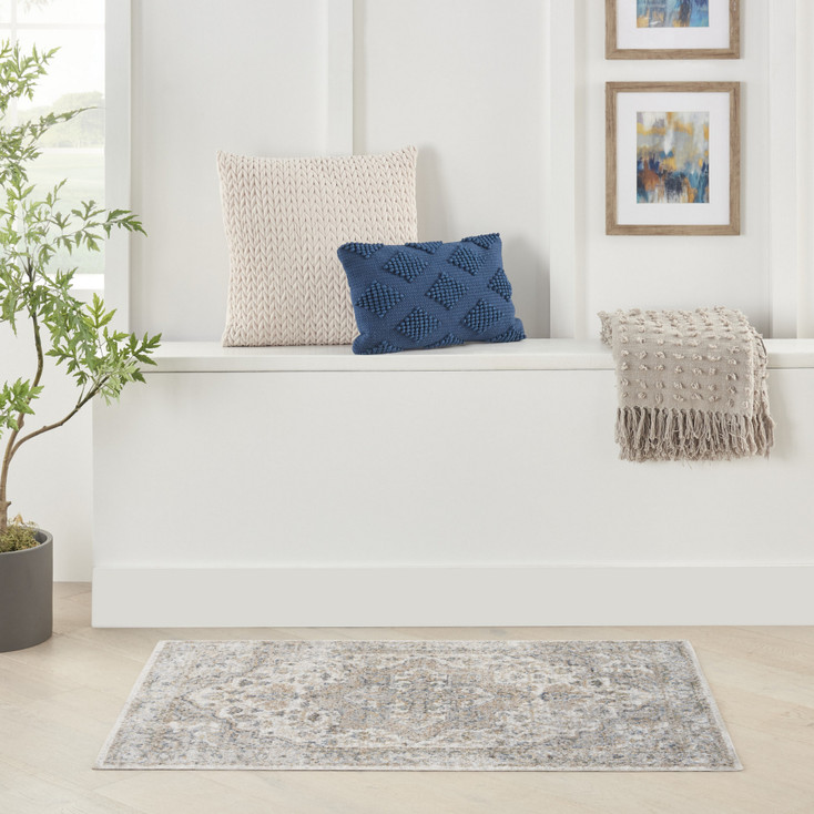 4' x 6' Silver Oriental Power Loom Washable Area Rug