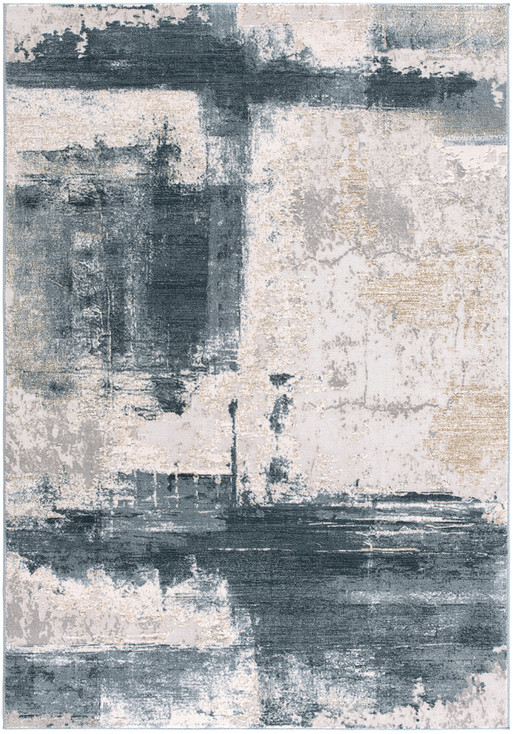 4' x 6' Blue and Beige Abstract Washable Non Skid Area Rug