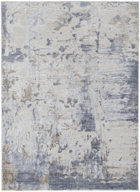 4' x 6' Ivory Gray and Blue Abstract Power Loom Distressed Area Rug