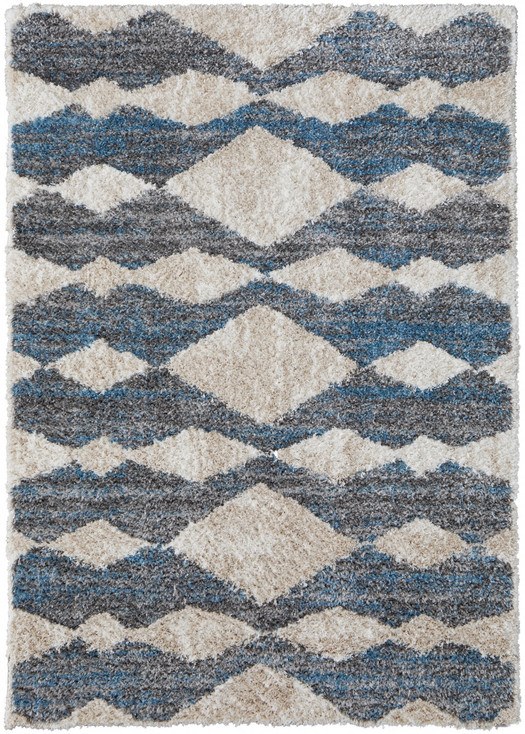 4' x 6' Ivory Gray and Blue Chevron Power Loom Stain Resistant Area Rug