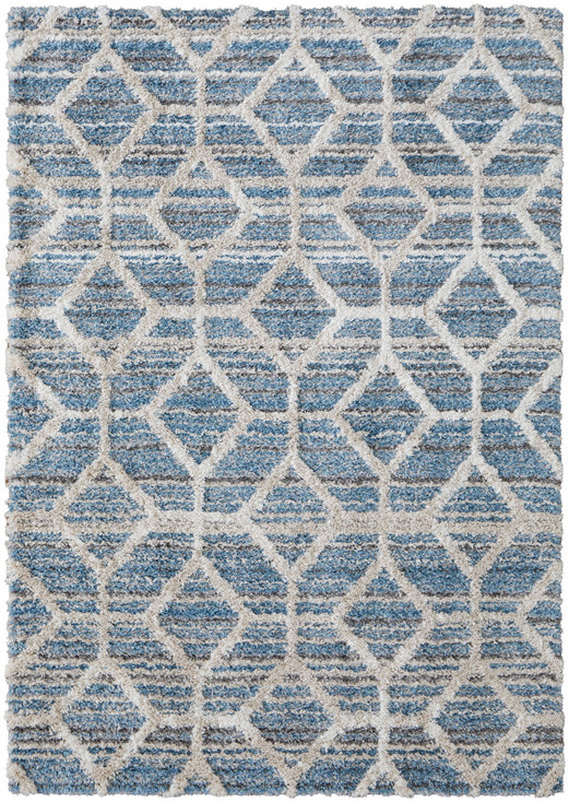 4' x 6' Blue and Ivory Geometric Power Loom Stain Resistant Area Rug