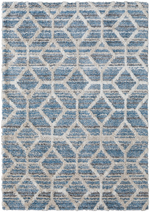 4' x 6' Blue and Ivory Geometric Power Loom Stain Resistant Area Rug