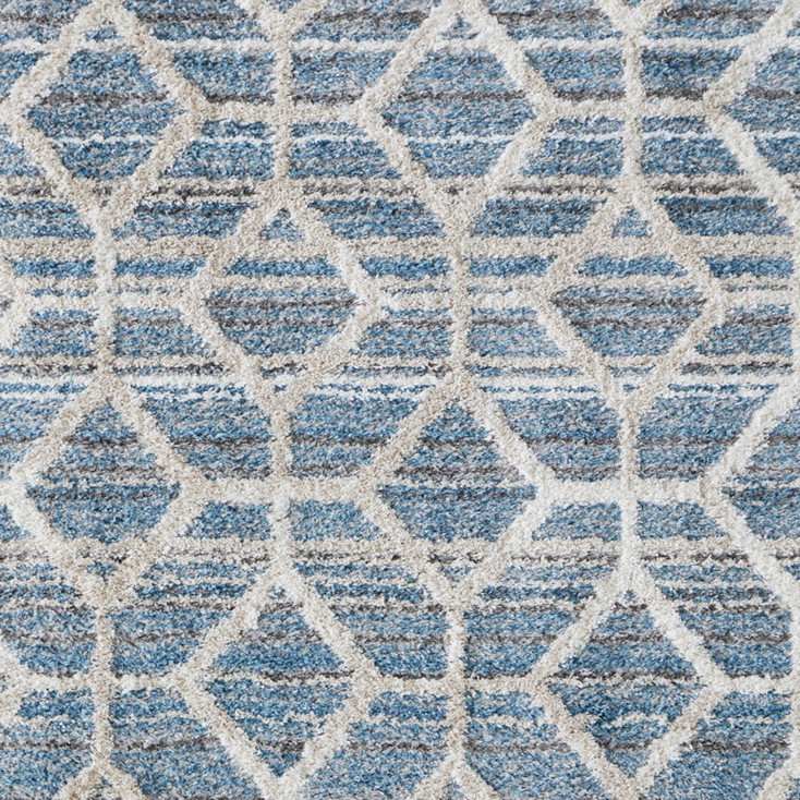 4' x 6' Blue and Ivory Geometric Power Loom Stain Resistant Area Rug