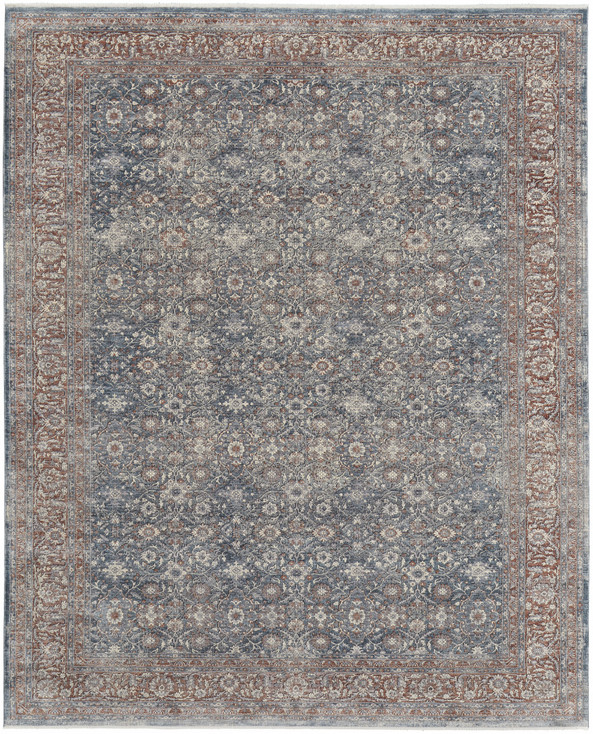 4' x 6' Blue and Red Floral Power Loom Stain Resistant Area Rug