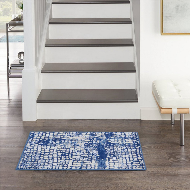 4' x 6' Blue & Ivory Abstract Dhurrie Area Rug