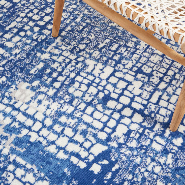 4' x 6' Blue & Ivory Abstract Dhurrie Area Rug