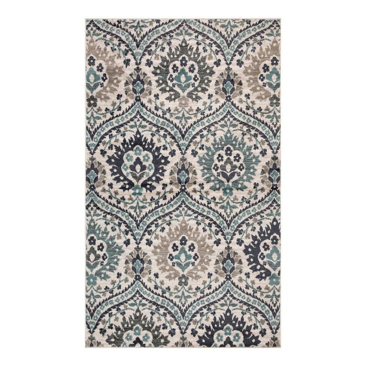 4' x 6' Ivory Blue and Gray Floral Stain Resistant Area Rug