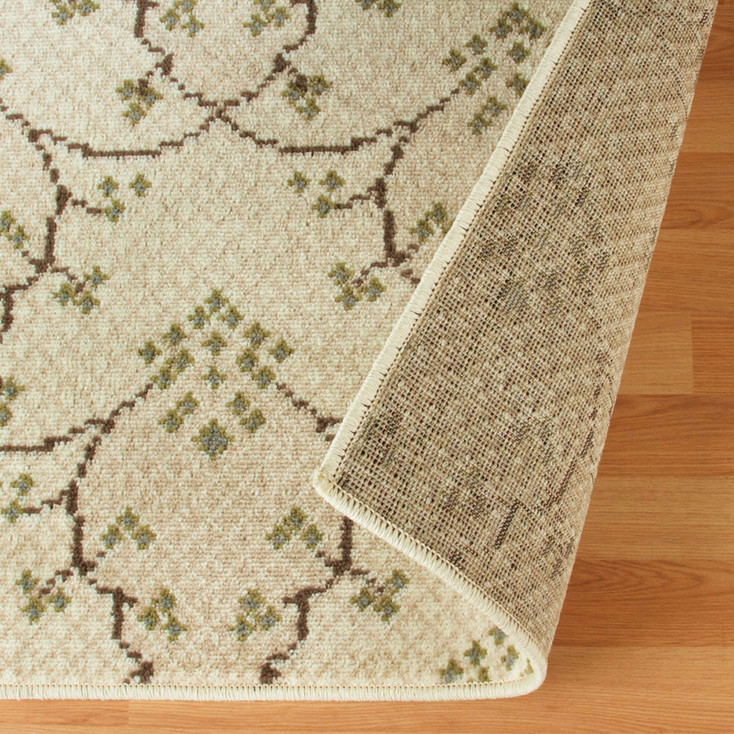 4' x 6' Beige Green and Brown Floral Vines Stain Resistant Area Rug