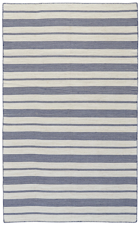 4' x 6' Blue and Ivory Striped Dhurrie Hand Woven Stain Resistant Area Rug